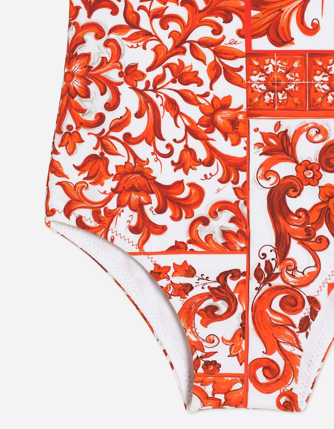 Dolce & Gabbana Baby Girls Majolica Print Swimsuit in Orange