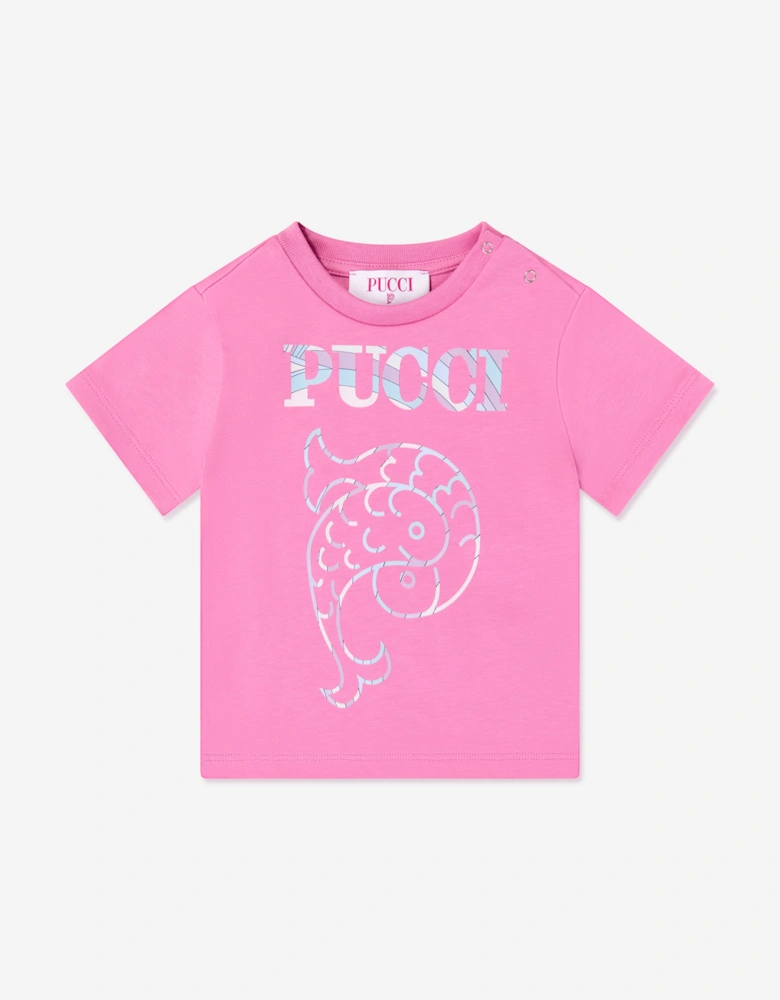 PUCCI Baby Girls Fish Logo T-Shirt in Pink