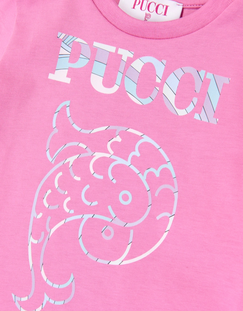 PUCCI Baby Girls Fish Logo T-Shirt in Pink