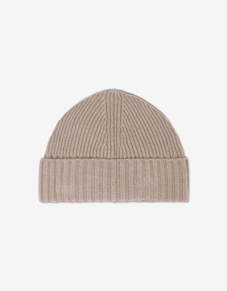 Stone Island Boys Ribbed Wool Beanie in Beige
