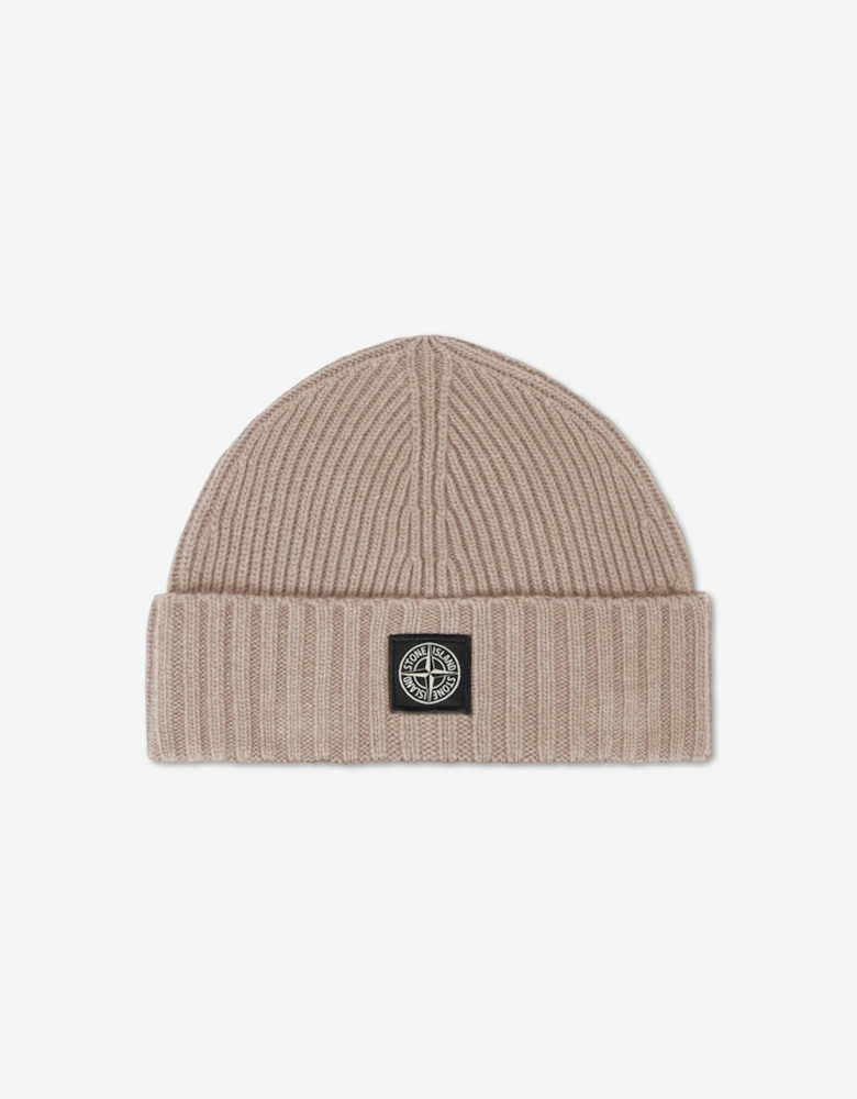 Stone Island Boys Ribbed Wool Beanie in Beige