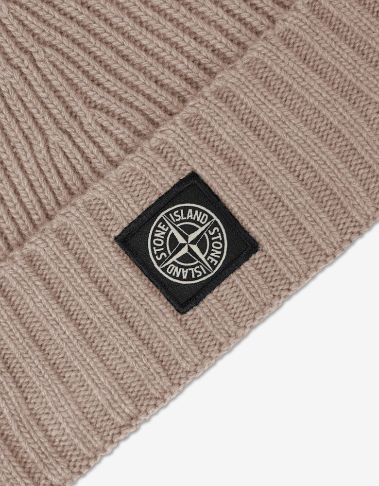 Stone Island Boys Ribbed Wool Beanie in Beige