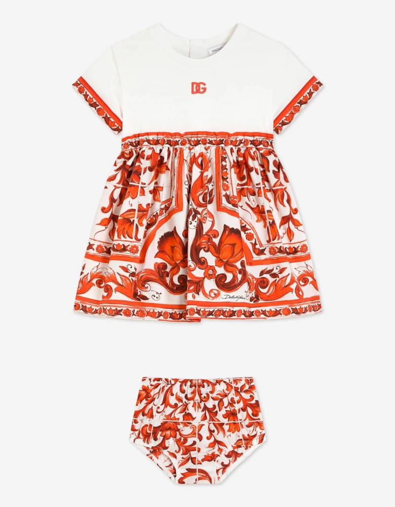 Dolce & Gabbana Baby Girls Majolica Logo Dress with Knickers in Orange