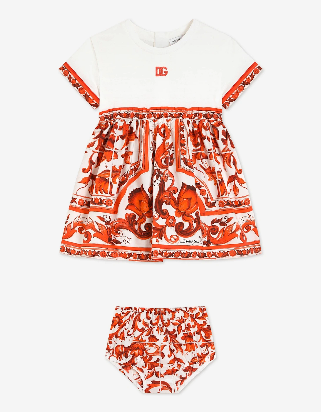 Dolce & Gabbana Girls Orange Baby Majolica Logo Dress With Knickers  - Size 18-24 Months Kids