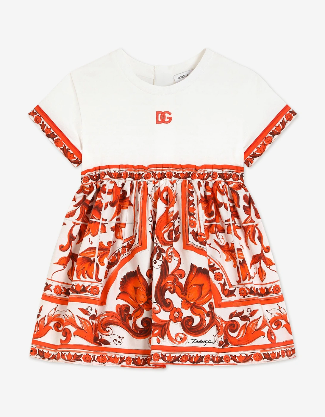 Dolce & Gabbana Baby Girls Majolica Logo Dress with Knickers in Orange