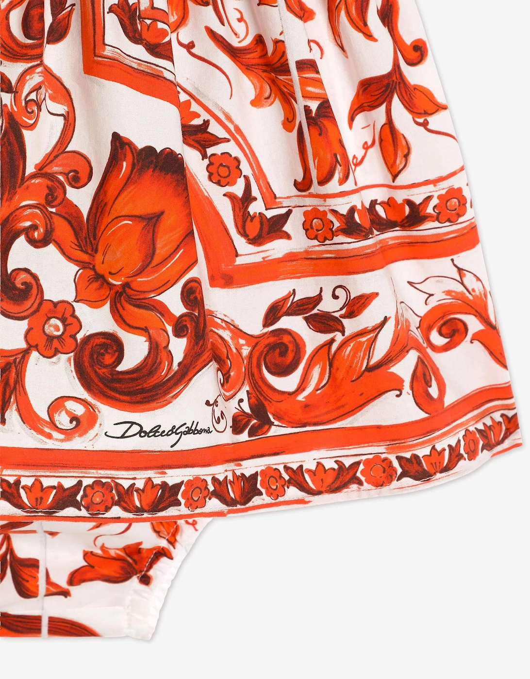 Dolce & Gabbana Baby Girls Majolica Logo Dress with Knickers in Orange