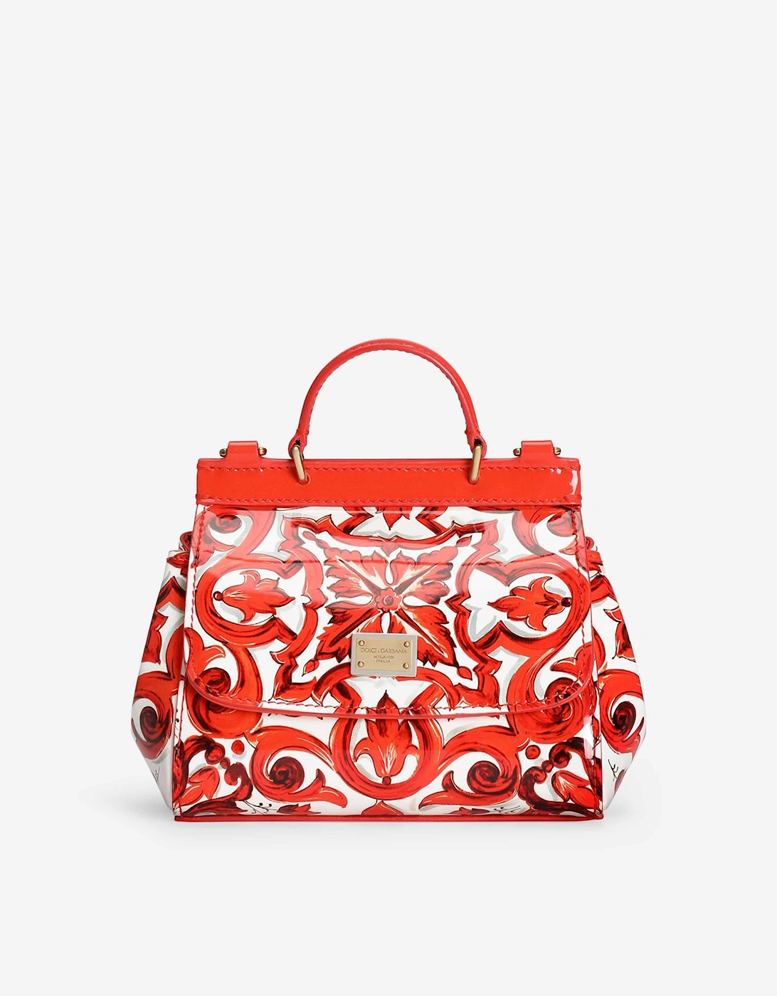 Dolce & Gabbana Girls Leather Majolica Print Sicily Handbag in Orange (14cm)