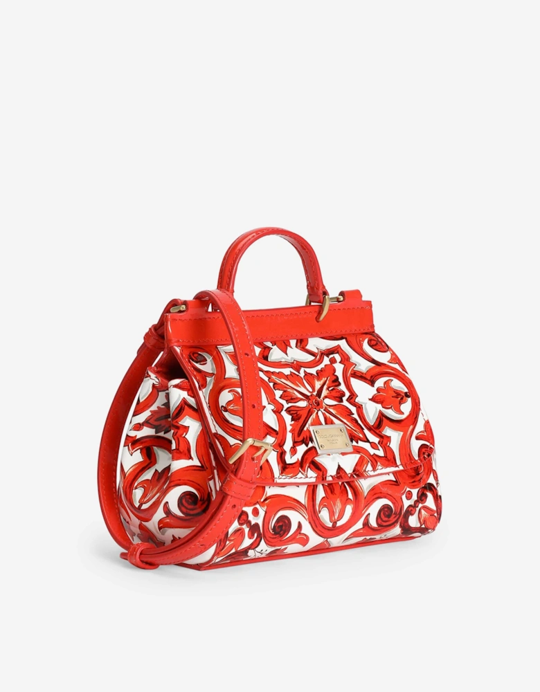 Dolce & Gabbana Girls Leather Majolica Print Sicily Handbag in Orange (14cm)
