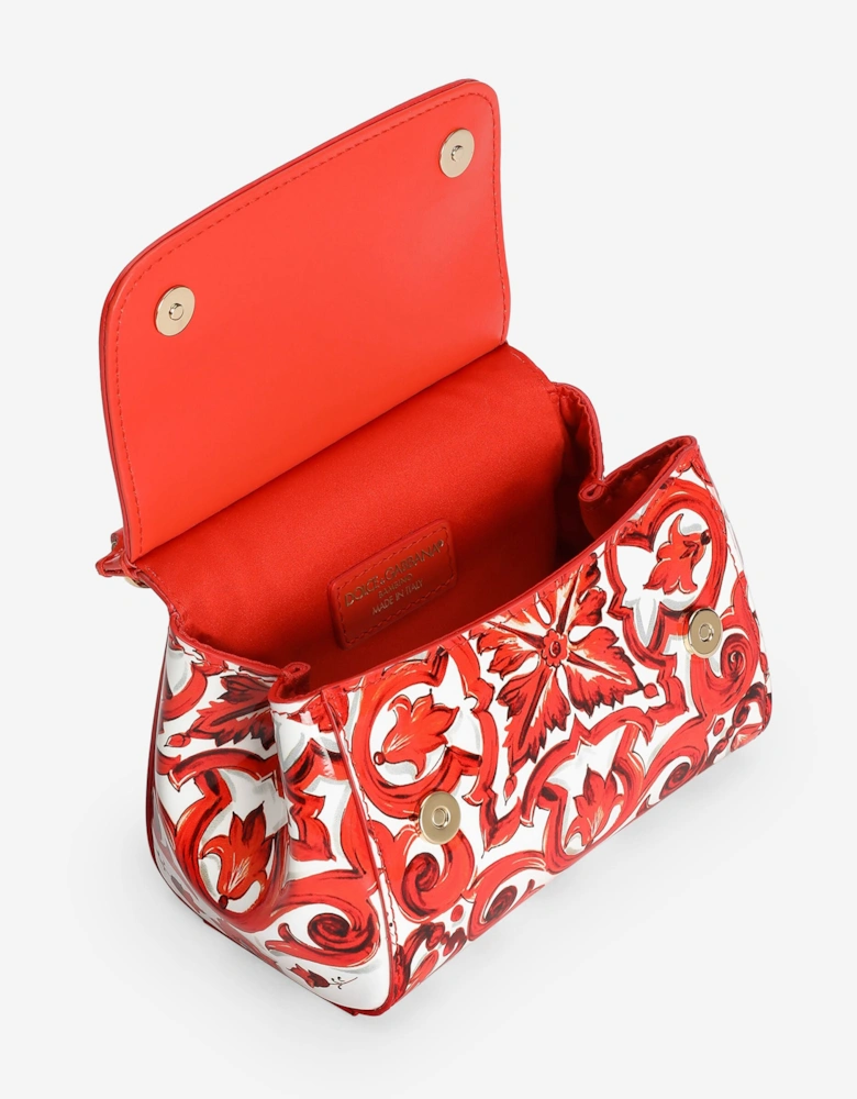 Dolce & Gabbana Girls Leather Majolica Print Sicily Handbag in Orange (14cm)