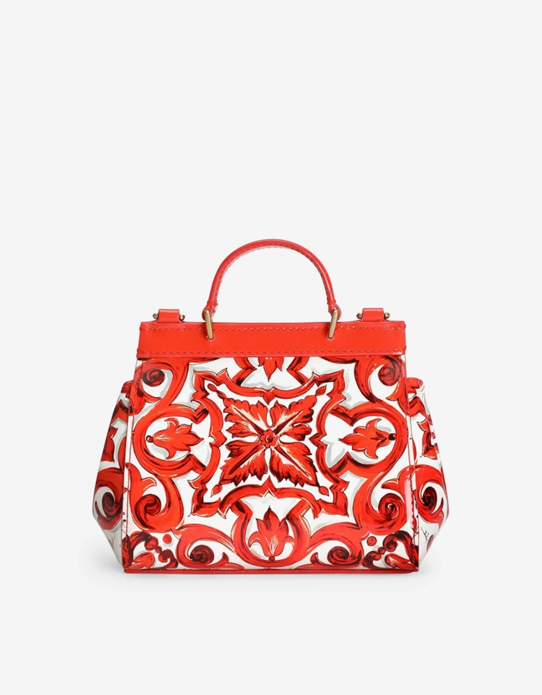 Dolce & Gabbana Girls Leather Majolica Print Sicily Handbag in Orange (14cm)
