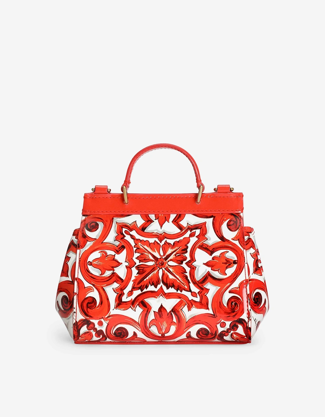 Dolce & Gabbana Girls Leather Majolica Print Sicily Handbag in Orange (14cm)