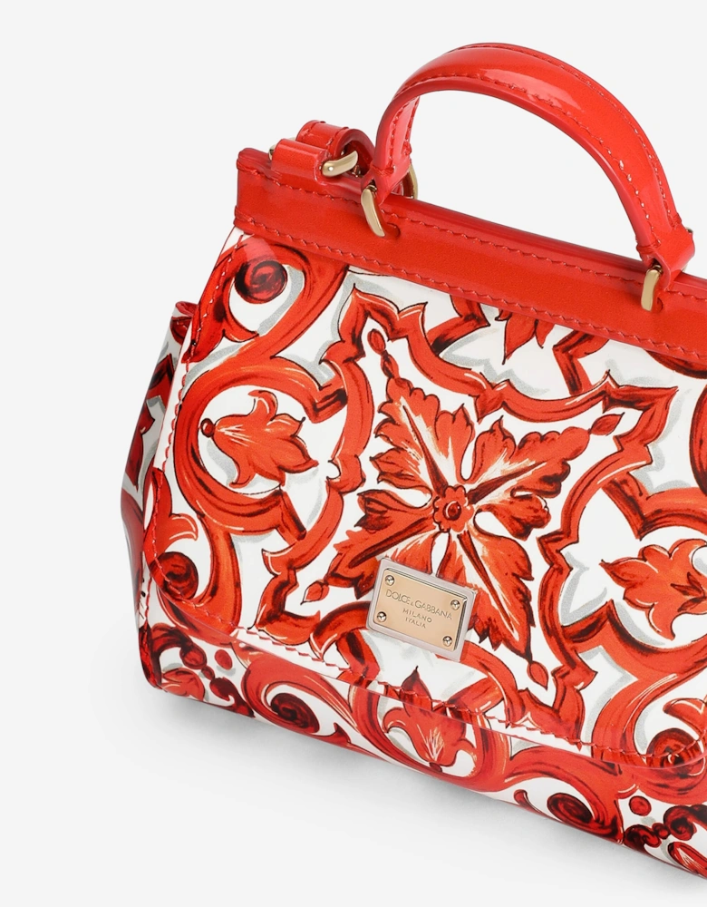 Dolce & Gabbana Girls Leather Majolica Print Sicily Handbag in Orange (14cm)