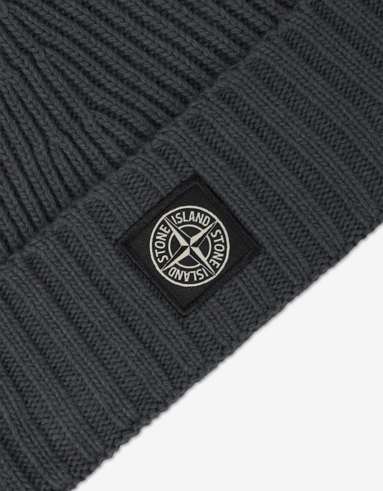 Stone Island Boys Ribbed Wool Beanie in Black