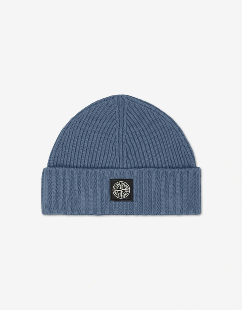 Stone Island Boys Ribbed Wool Beanie in Blue