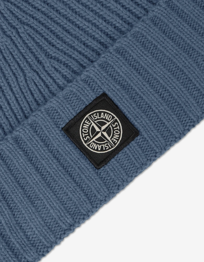 Stone Island Boys Ribbed Wool Beanie in Blue