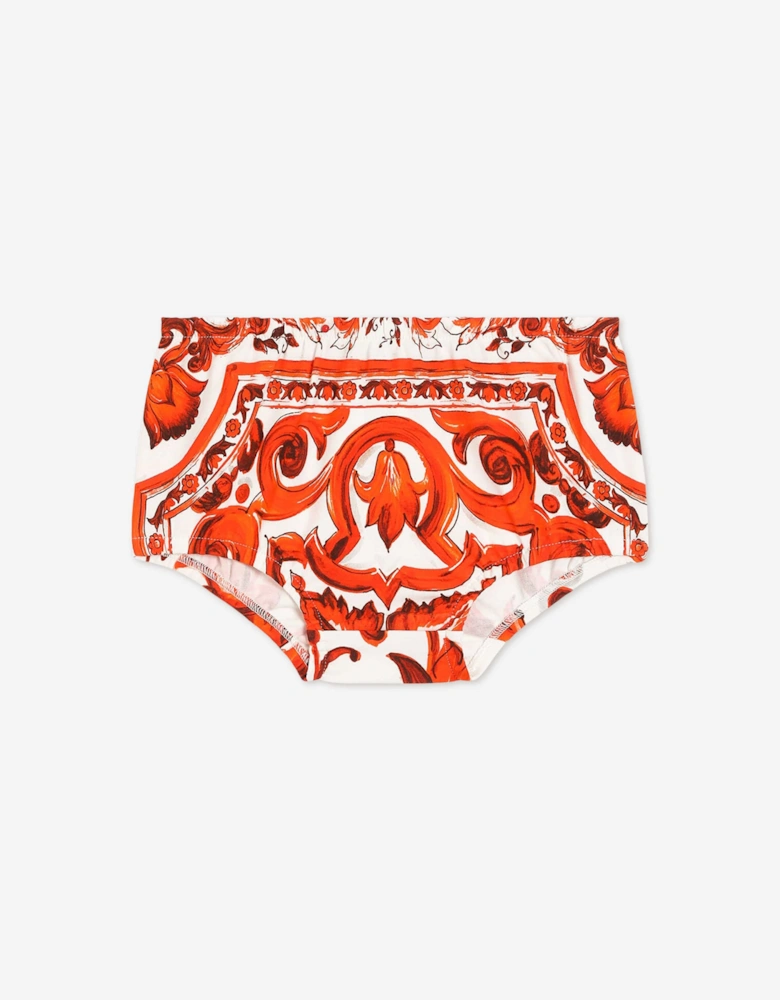 Dolce & Gabbana Baby Girls Majolica Print Dress with Knickers in Orange