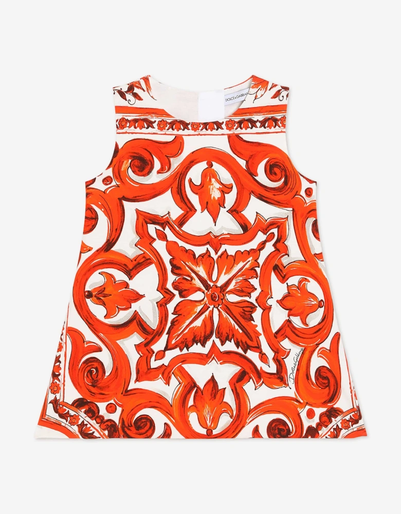 Dolce & Gabbana Baby Girls Majolica Print Dress with Knickers in Orange