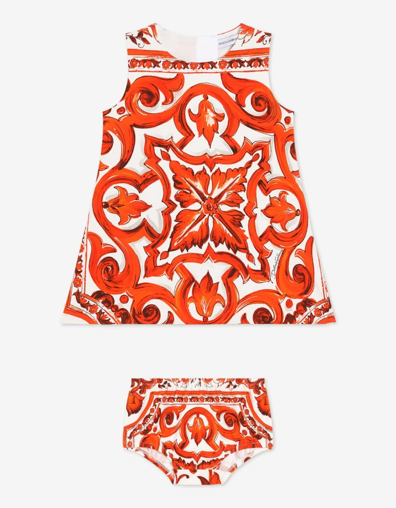 Dolce & Gabbana Baby Girls Majolica Print Dress with Knickers in Orange