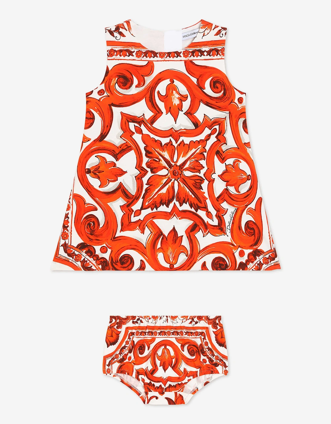 Dolce & Gabbana Baby Girls Majolica Print Dress with Knickers in Orange