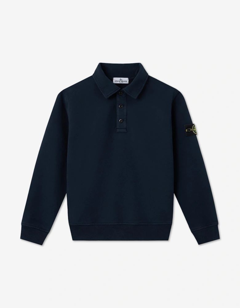 Stone Island Boys Brushed Organic Cotton Polo Sweatshirt in Navy