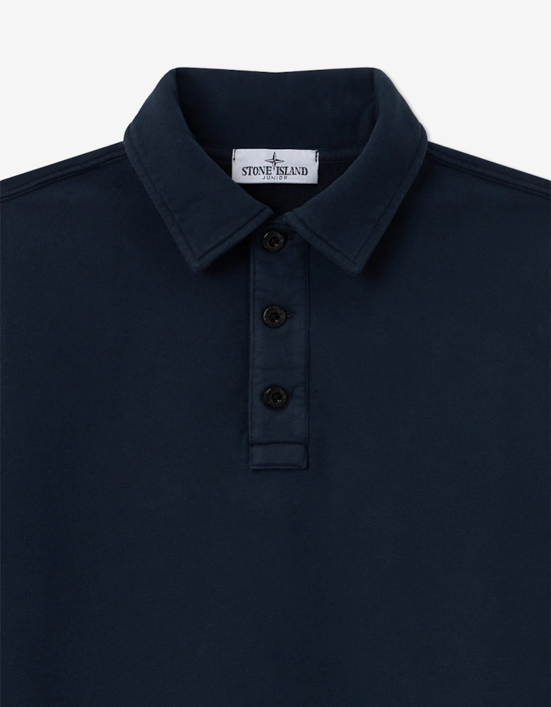 Stone Island Boys Brushed Organic Cotton Polo Sweatshirt in Navy