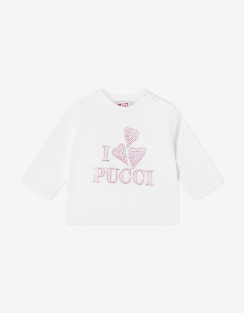 PUCCI Baby Girls Long Sleeve Logo T-Shirt in White