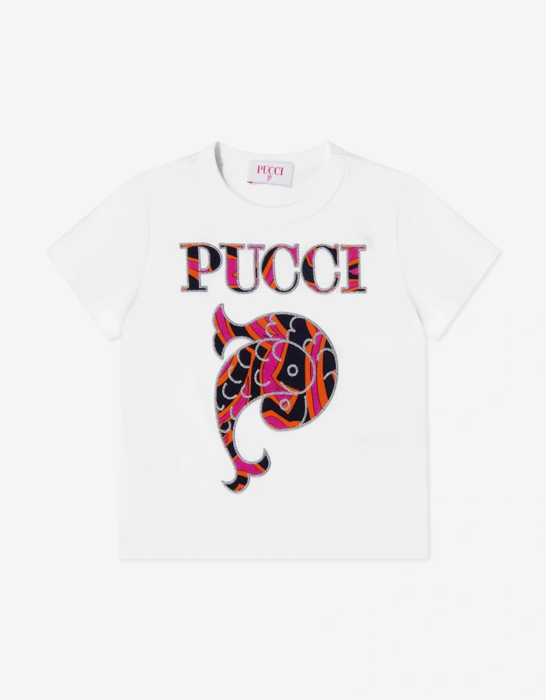 PUCCI Girls Fish Logo T-ShIrt in White