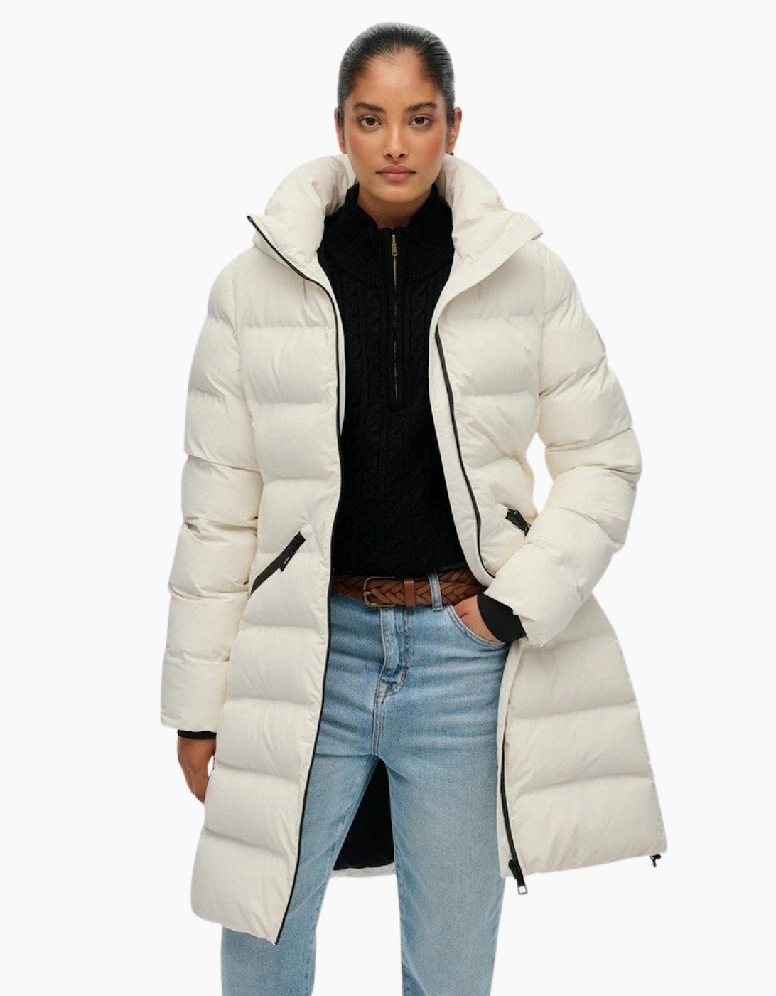 Superdry Women's Cream City Mid Length Padded Jacket - Size 8