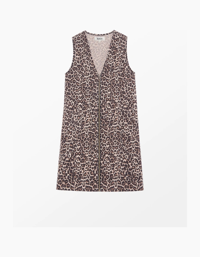 Petite Leopard Print Denim Zip Front Mini Dress