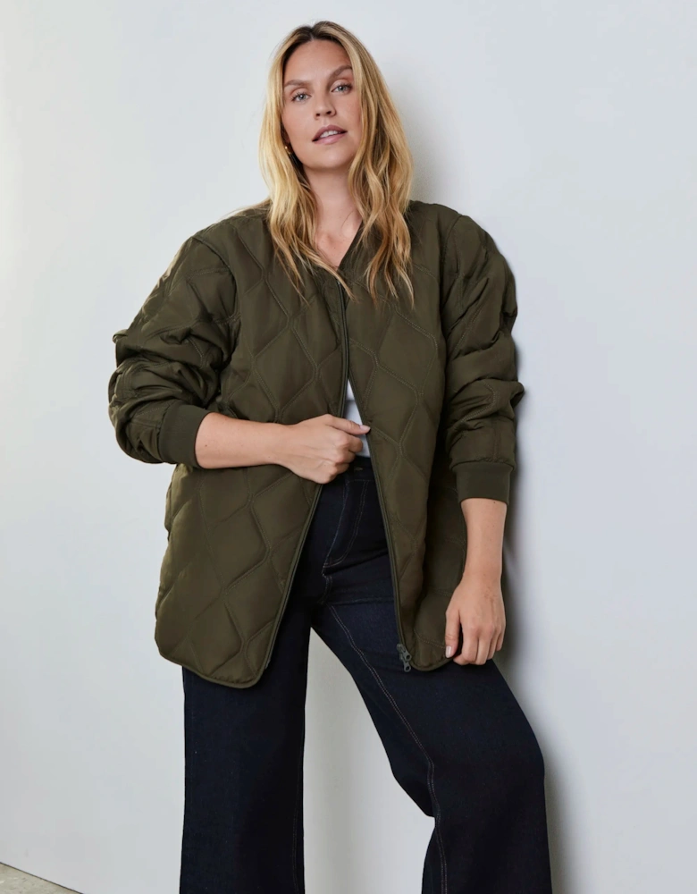 Khaki Quilted Bomber Jacket