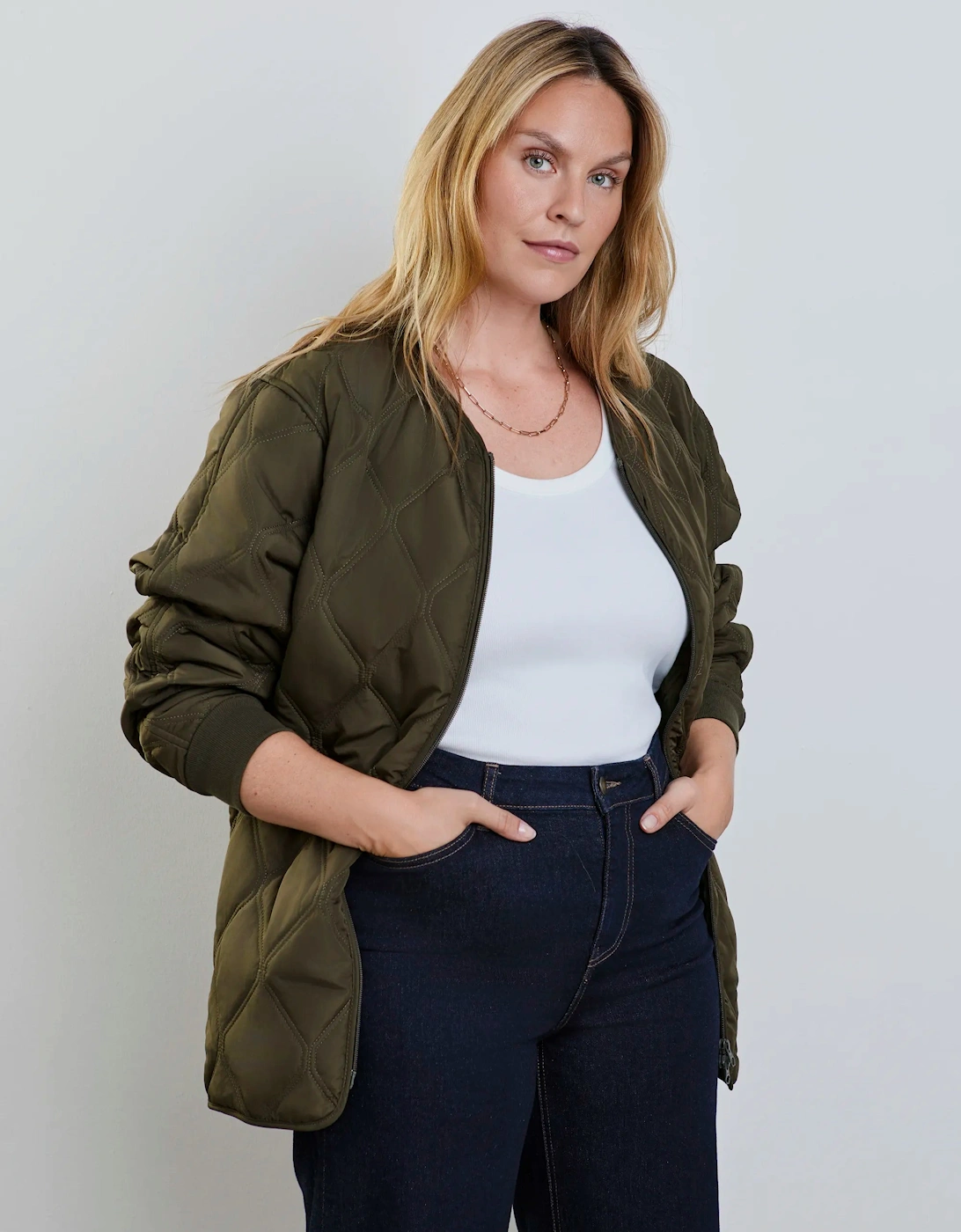 Khaki Quilted Bomber Jacket