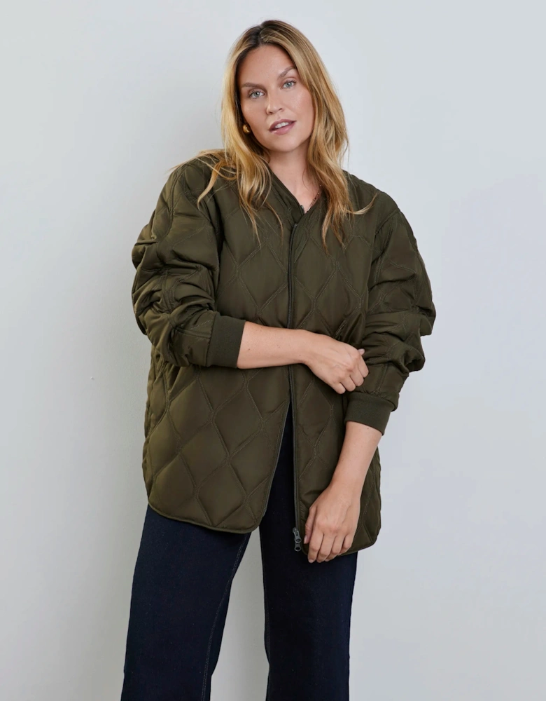 Khaki Quilted Bomber Jacket