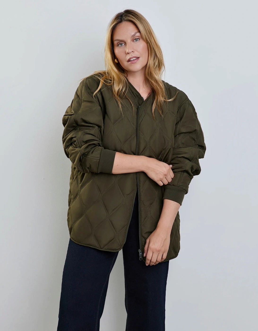 Khaki Quilted Bomber Jacket