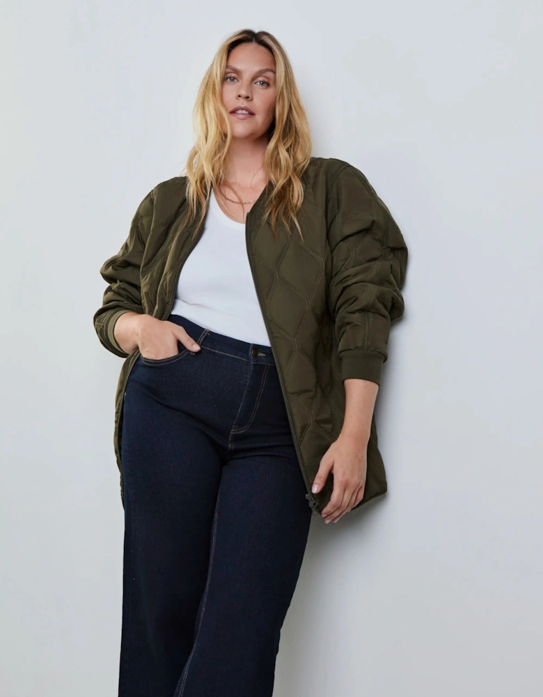 Khaki Quilted Bomber Jacket
