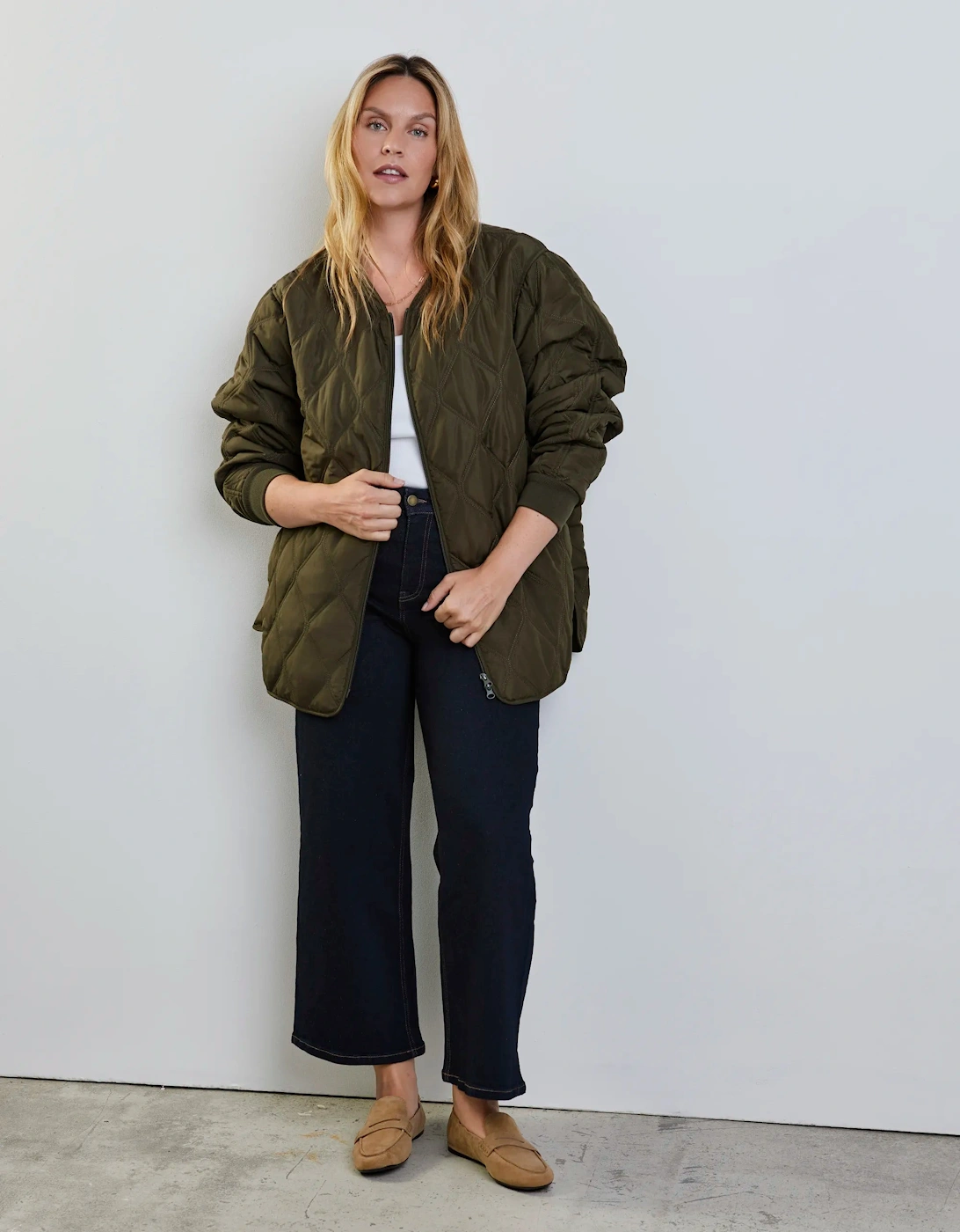 Khaki Quilted Bomber Jacket