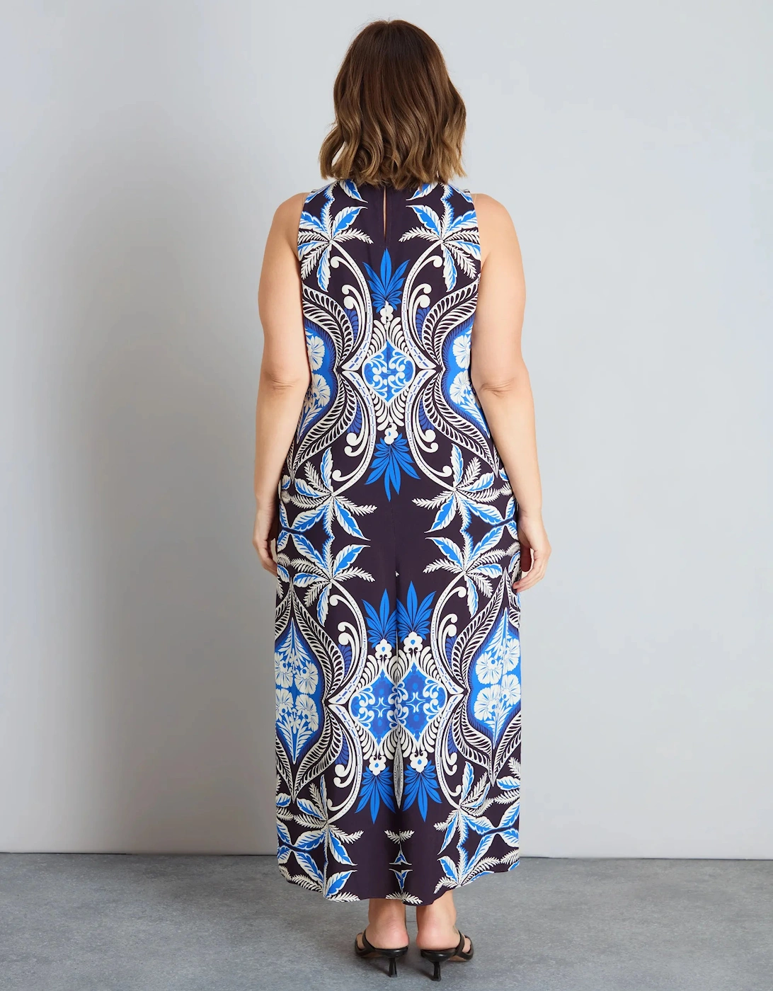 Blue Placement Print Sleeveless Maxi Dress