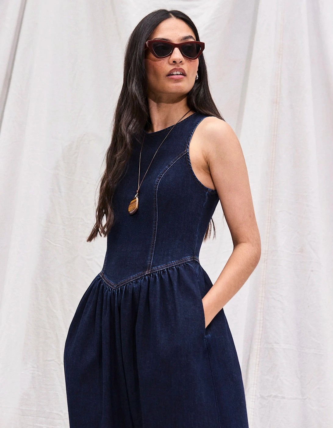 Indigo Denim Racer Midi Dress