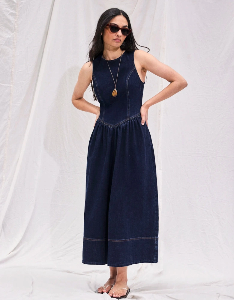 Indigo Denim Racer Midi Dress