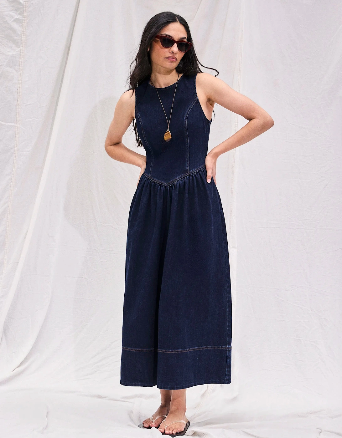 Indigo Denim Racer Midi Dress
