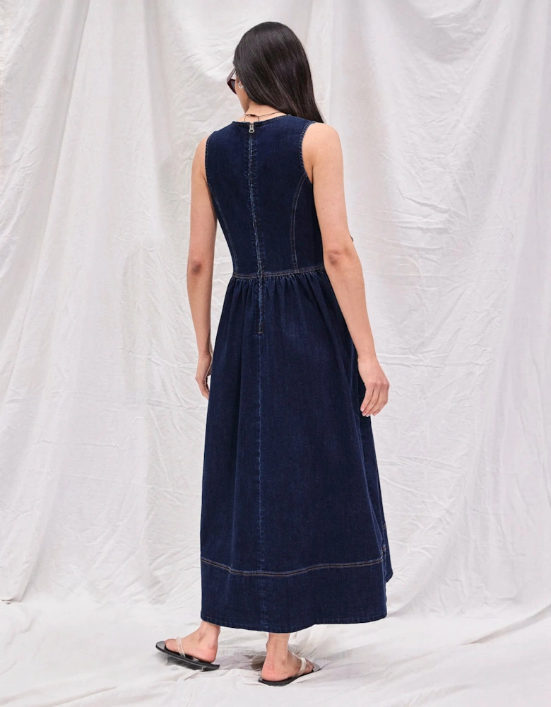 Indigo Denim Racer Midi Dress