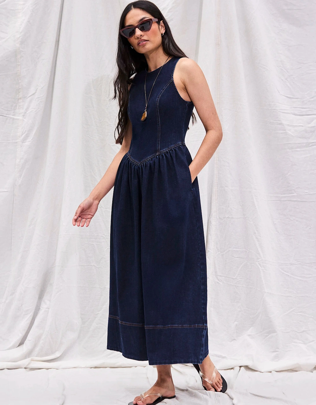 Indigo Denim Racer Midi Dress
