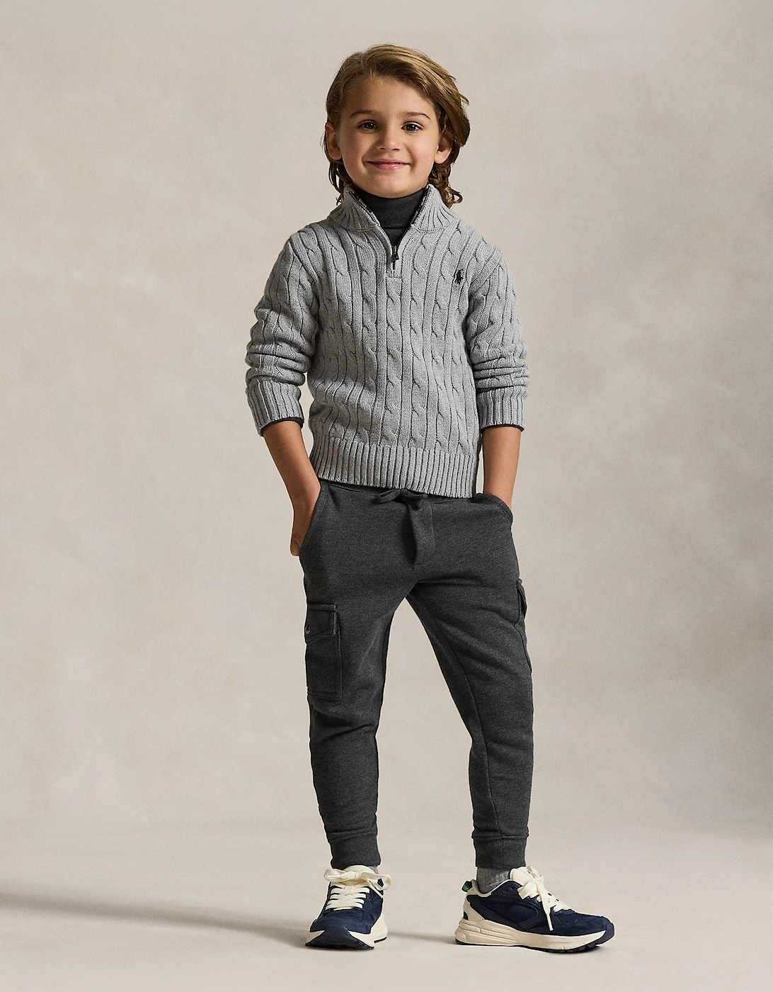 Ralph Lauren Boys Cable Knit Half Zip Jumper in Grey