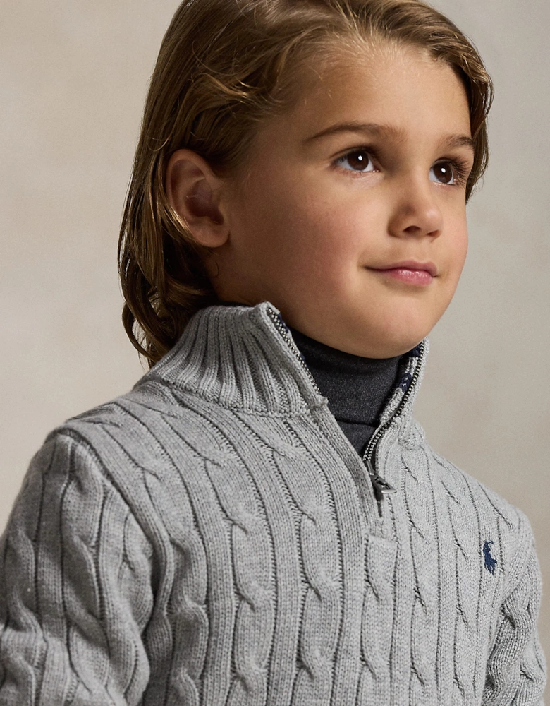 Ralph Lauren Boys Cable Knit Half Zip Jumper in Grey