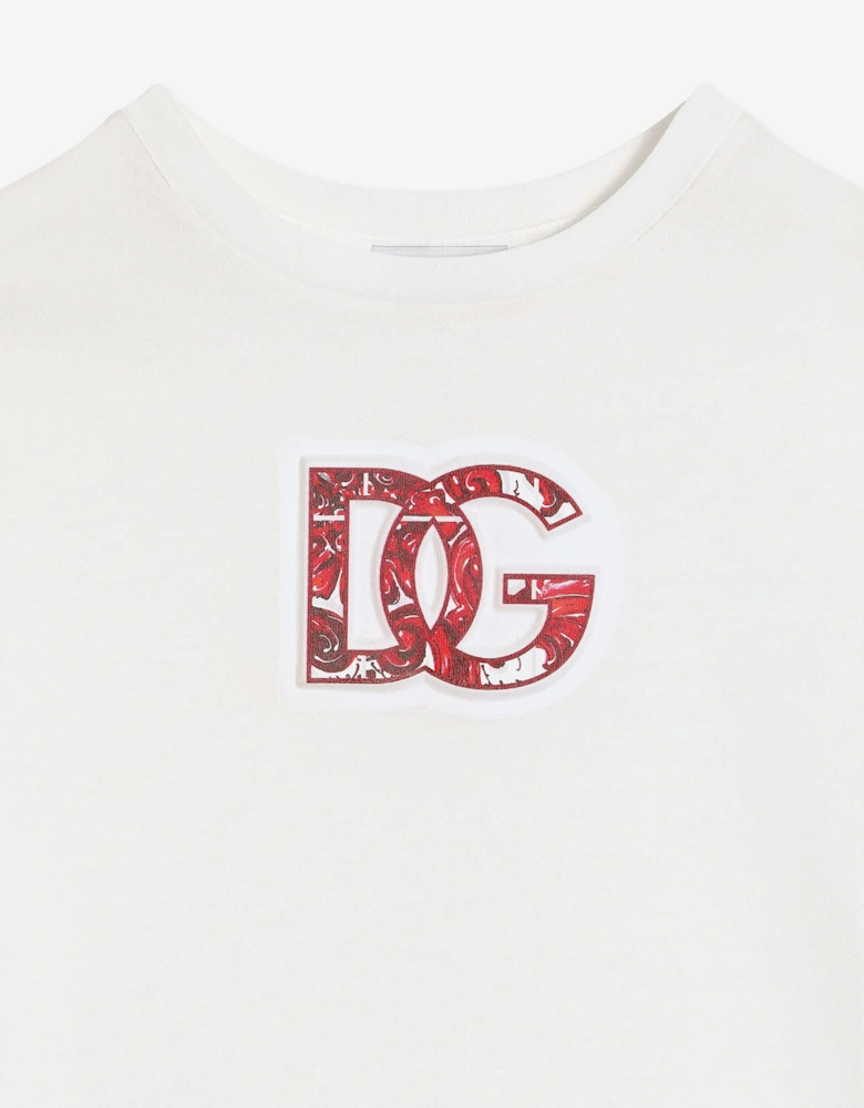 Dolce & Gabbana Boys Embossed Majolica Logo T-Shirt in White