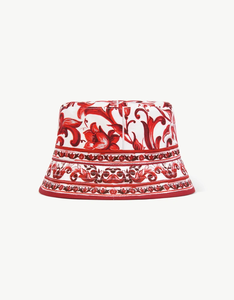 Dolce & Gabbana Boys Majolica Print Bucket Hat in Red