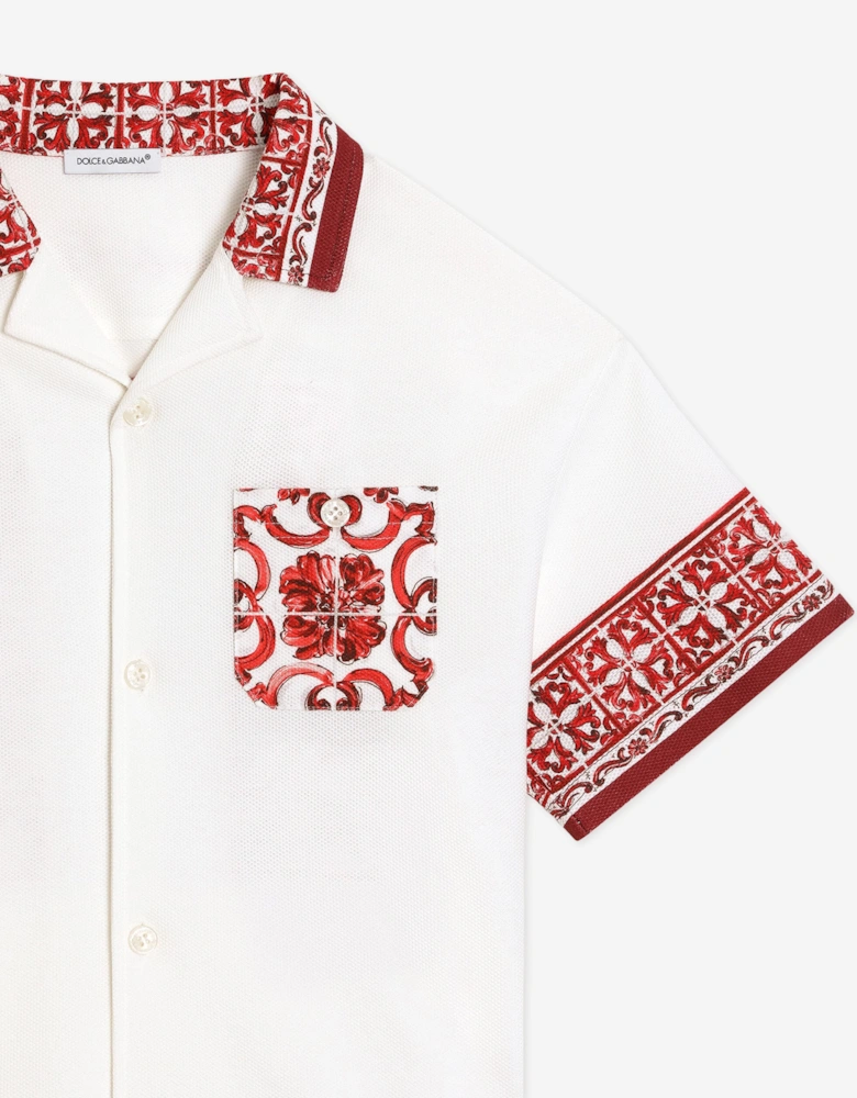 Dolce & Gabbana Boys Majolica Print Pocket Shirt in White