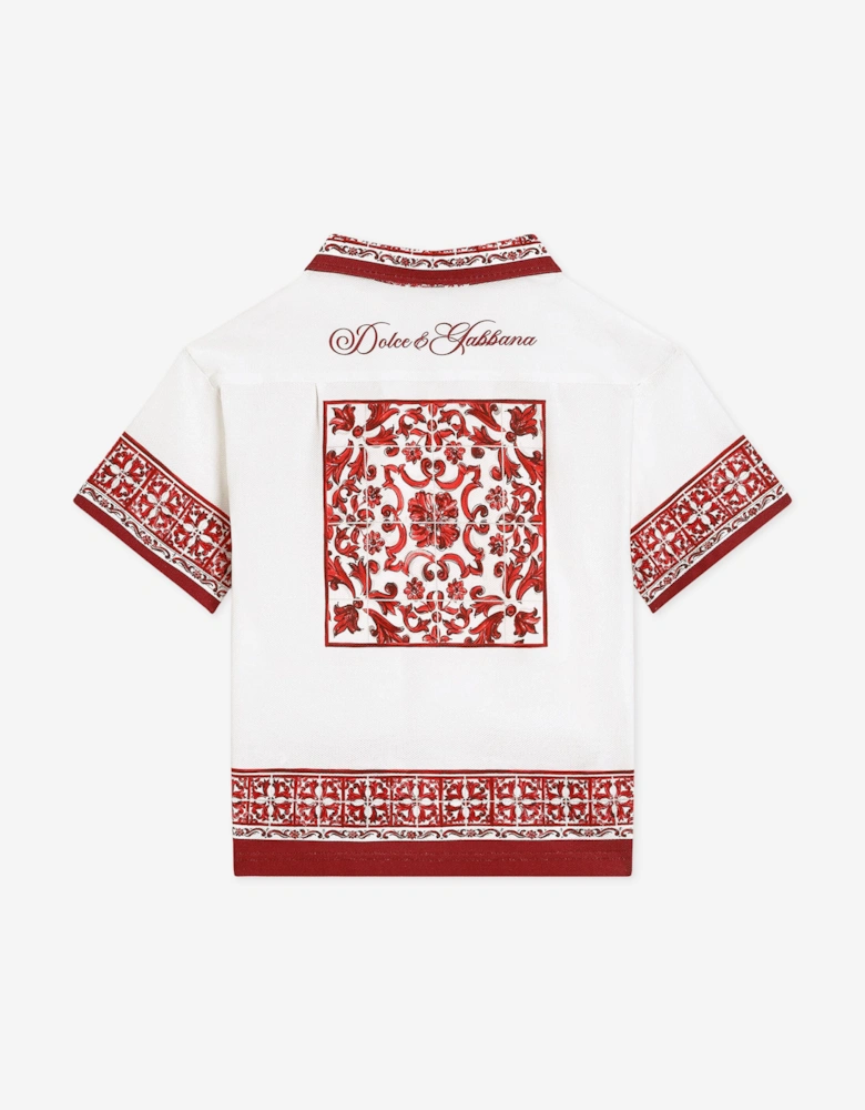Dolce & Gabbana Boys Majolica Print Pocket Shirt in White