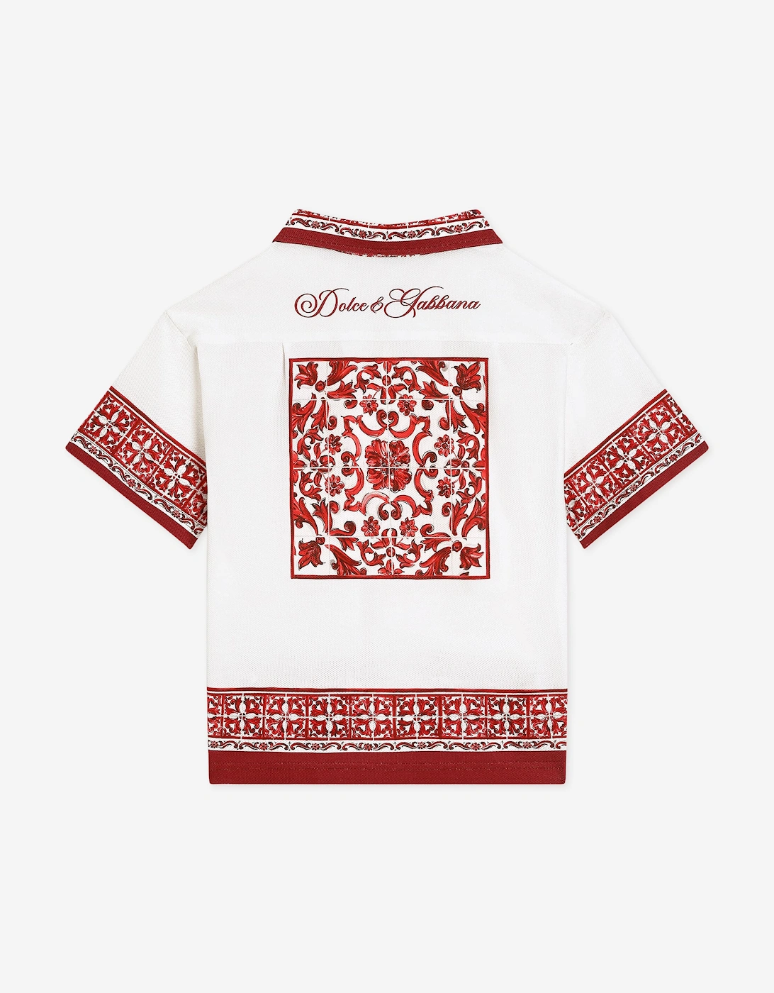 Dolce & Gabbana Boys Majolica Print Pocket Shirt in White