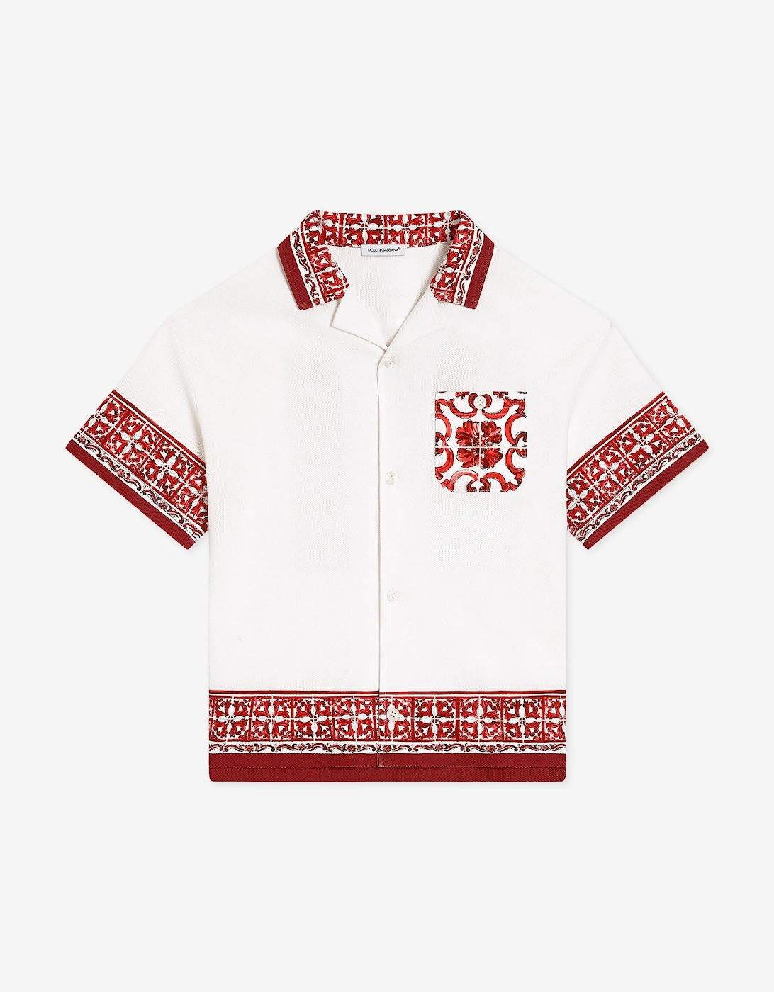 Dolce & Gabbana Boys Majolica Print Pocket Shirt in White