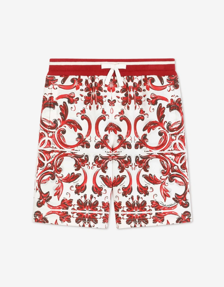 Dolce & Gabbana Boys Majolica Print Bermuda Shorts in Red